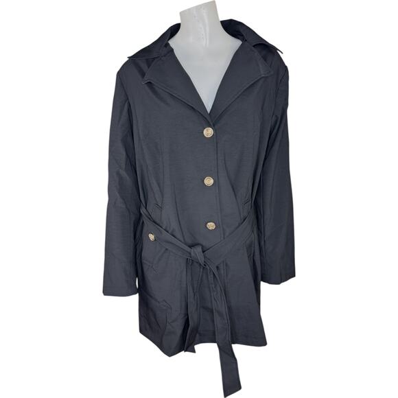 Dennis Basso Regular Water Resistant Trench Coat with Hood Black Medium PETITE - Picture 1 of 14